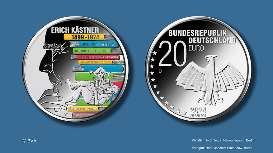 20-Euro-Sammlermünze zum 125. Geburtstag Erich Kästners